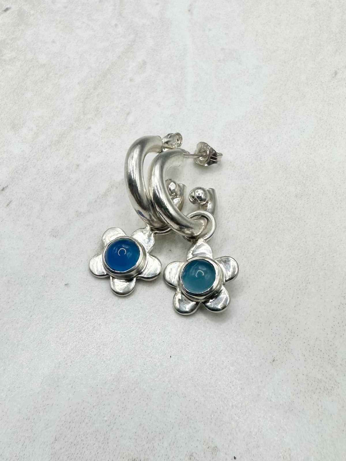 Blue Agate Flower Charms Silver