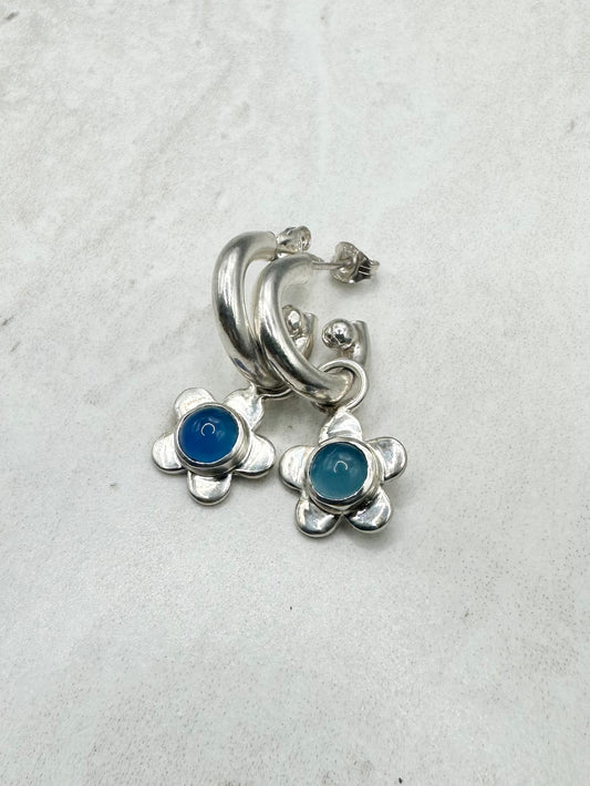 Blue Agate Flower Charms Silver