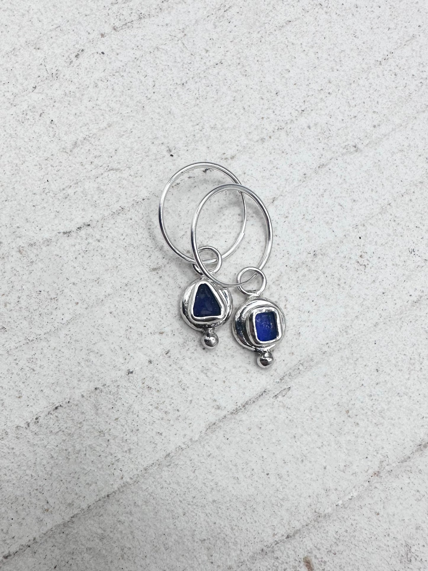 Blue Seaglass Charms Silver