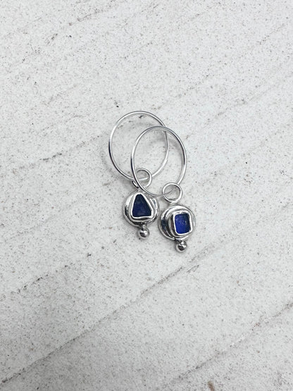 Blue Seaglass Charms Silver