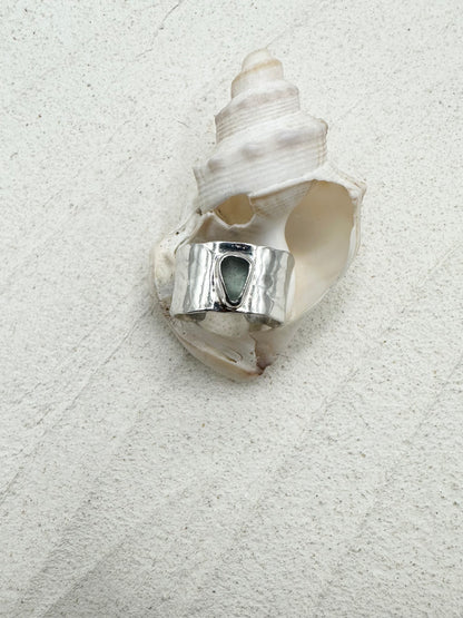 Sterling Silver & Seaglass Ring in Light Blue