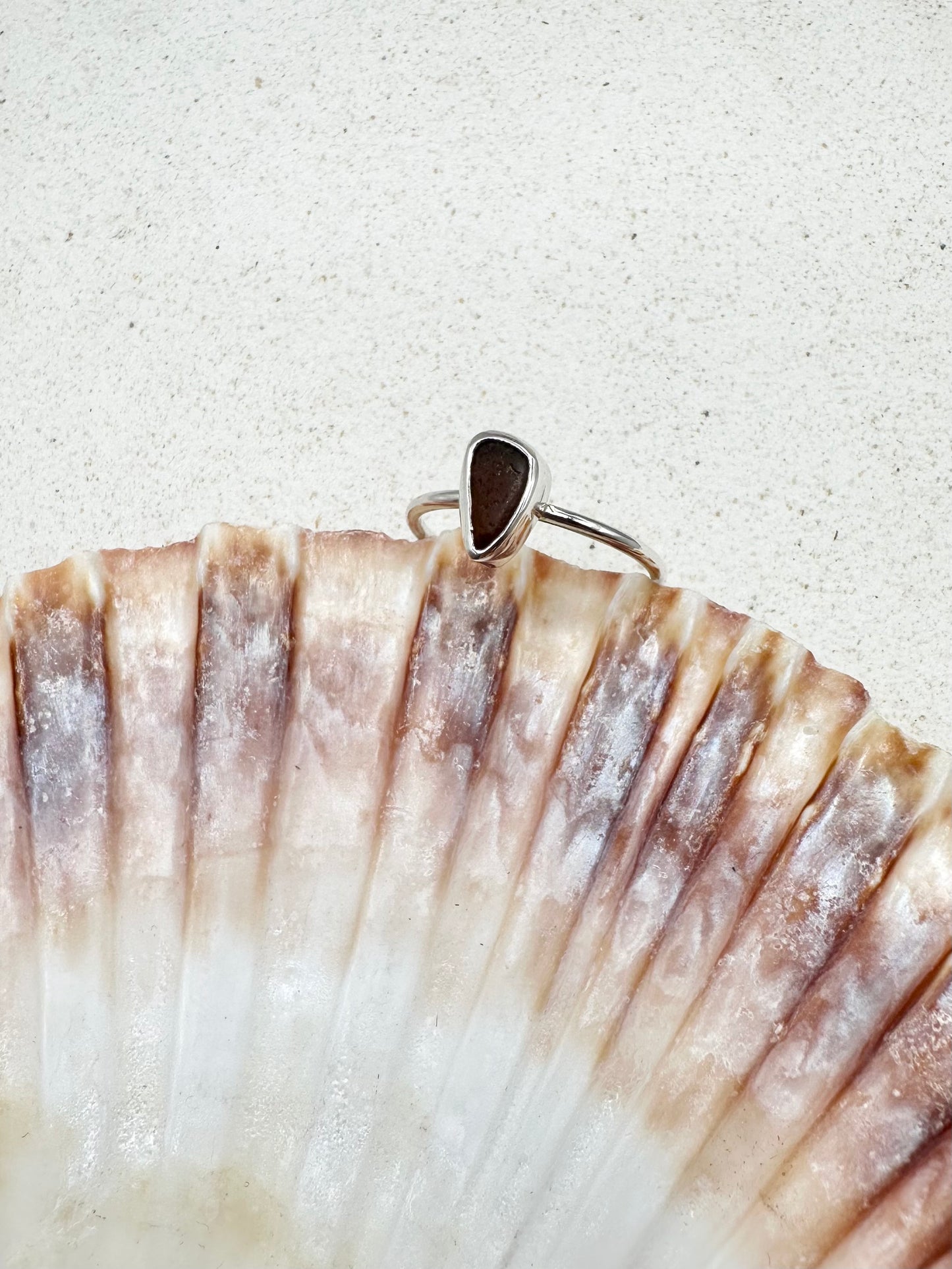 Amber Seaglass Ring Silver