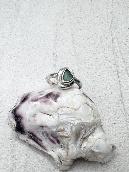 Green Seaglass Ring Silver