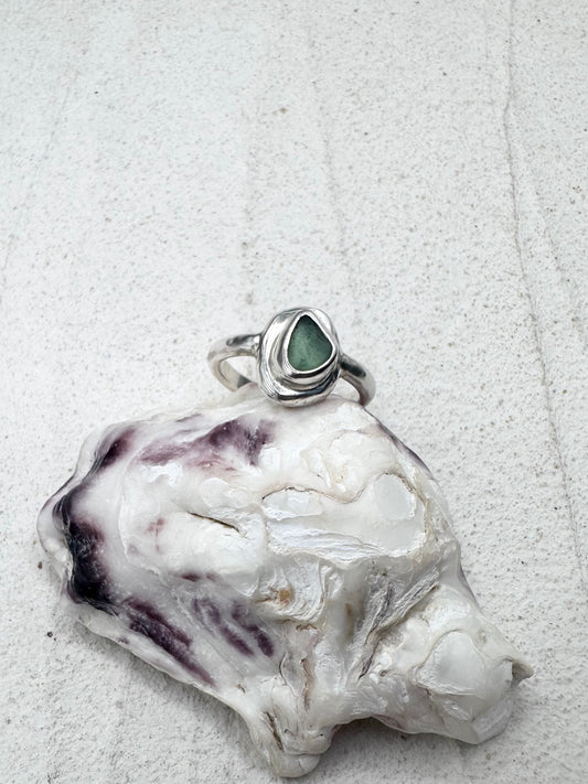 Green Seaglass Ring Silver