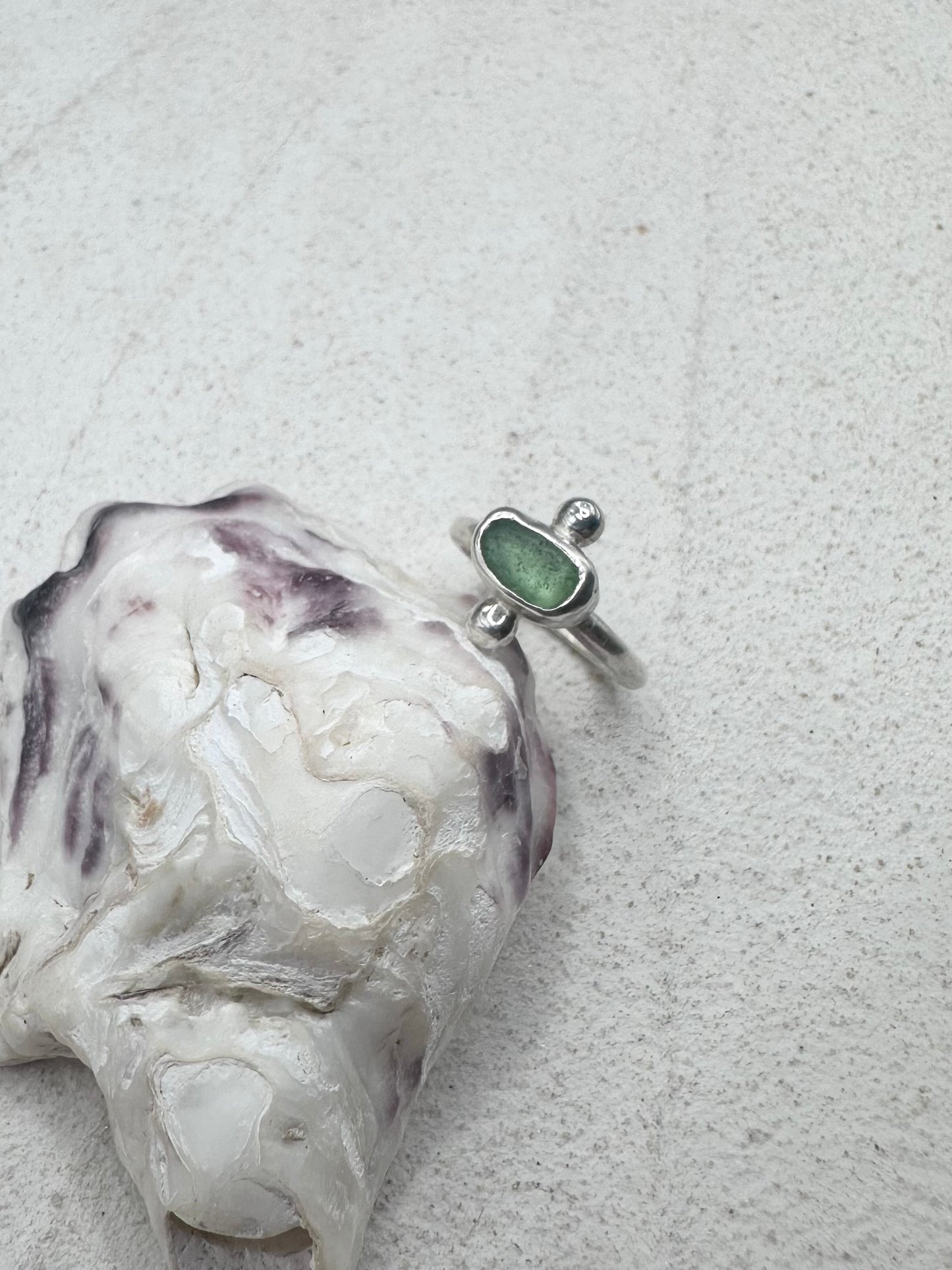 Light Green Seaglass Ring Silver