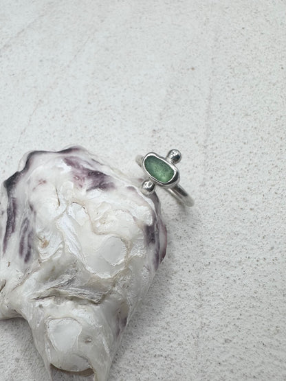 Light Green Seaglass Ring Silver