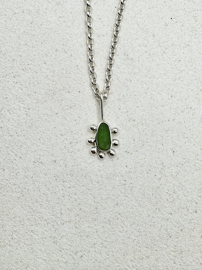 Green Sunburst Pendant Silver