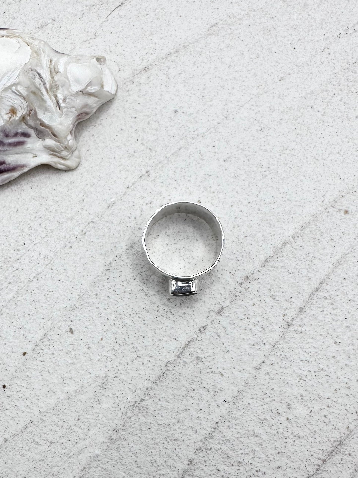 Teal Seaglass Ring Silver