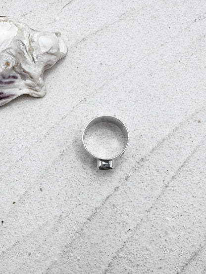 Teal Seaglass Ring Silver