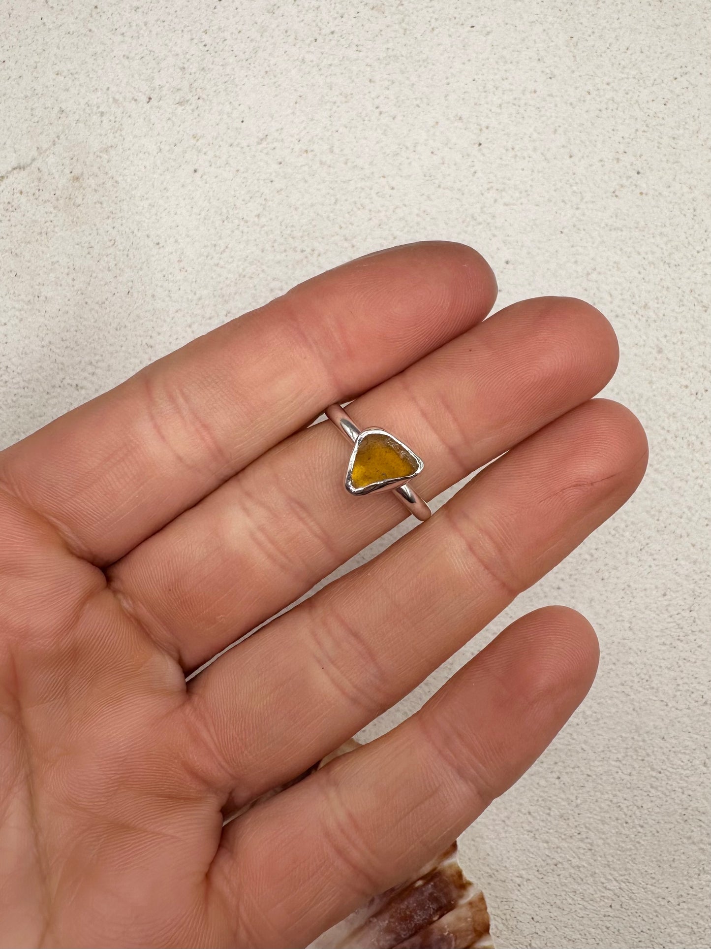 Amber Seaglass Ring Silver