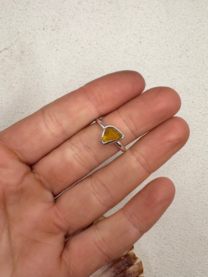 Amber Seaglass Ring Silver