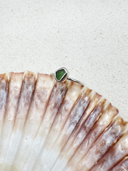 Green Seaglass Ring Silver