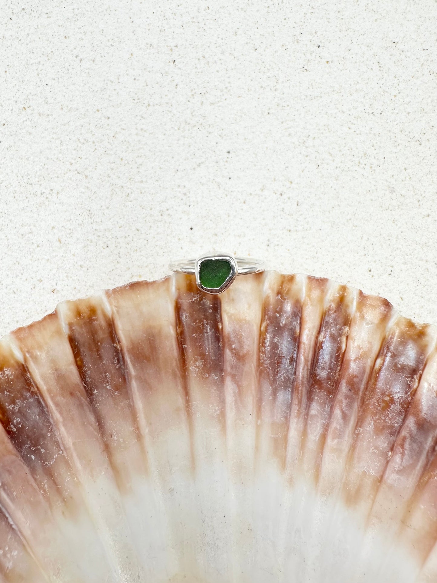 Green Seaglass Ring Silver