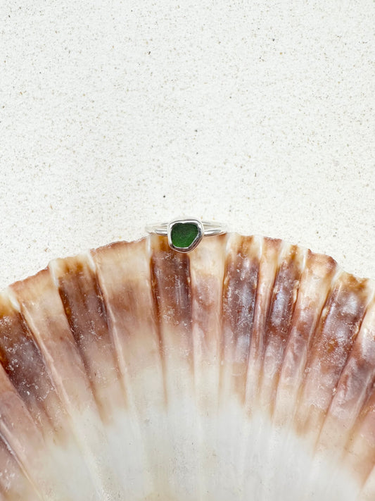 Green Seaglass Ring Silver