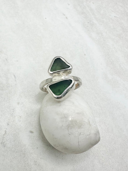 Green Seaglass Ring Silver - H