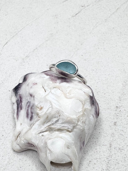 Light Blue Seaglass Ring Silver