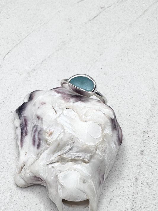 Light Blue Seaglass Ring Silver