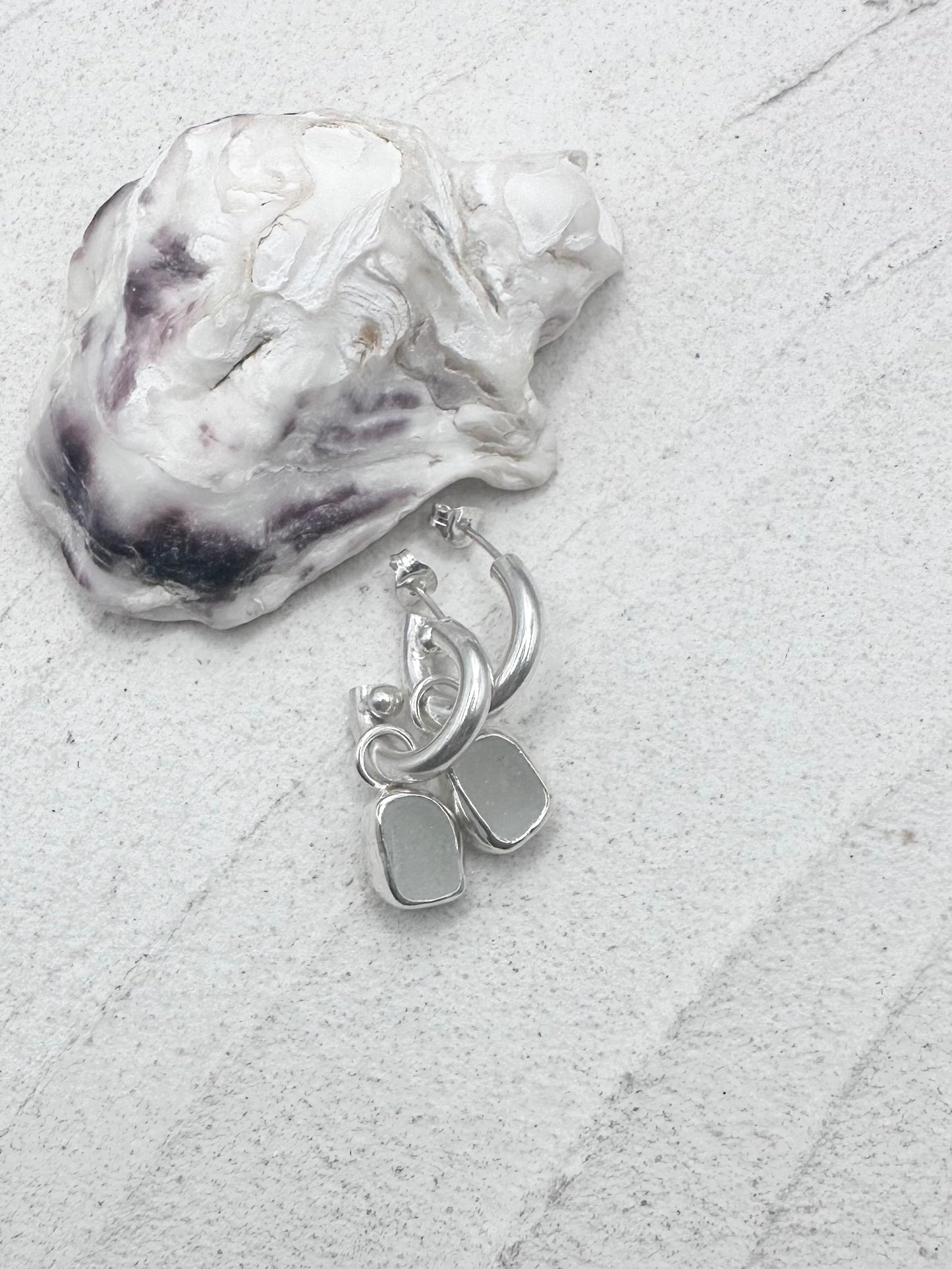 Silver Seaglass Charms in White