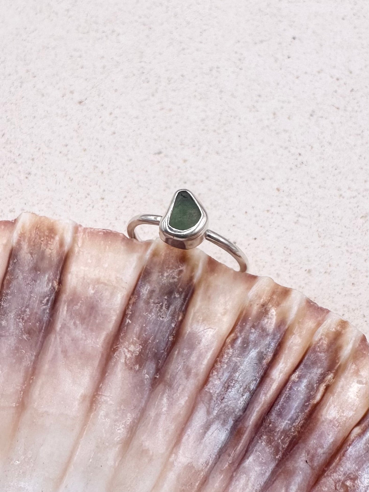 Green Seaglass Ring Silver