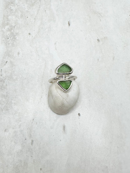Green Seaglass Ring Silver - N