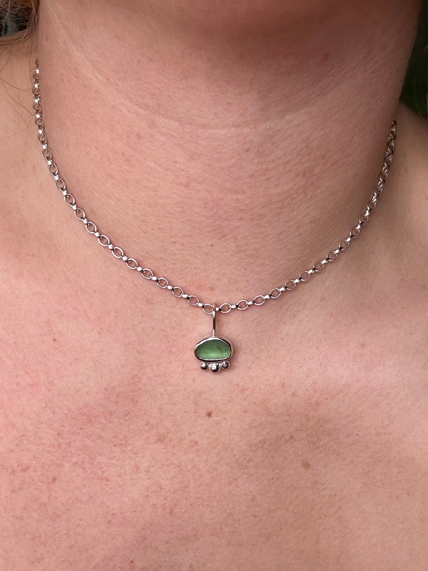 Green Seaglass Pendant Silver