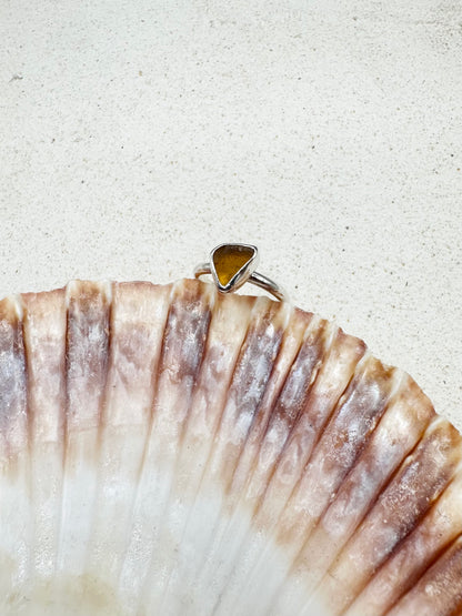 Amber Seaglass Ring Silver