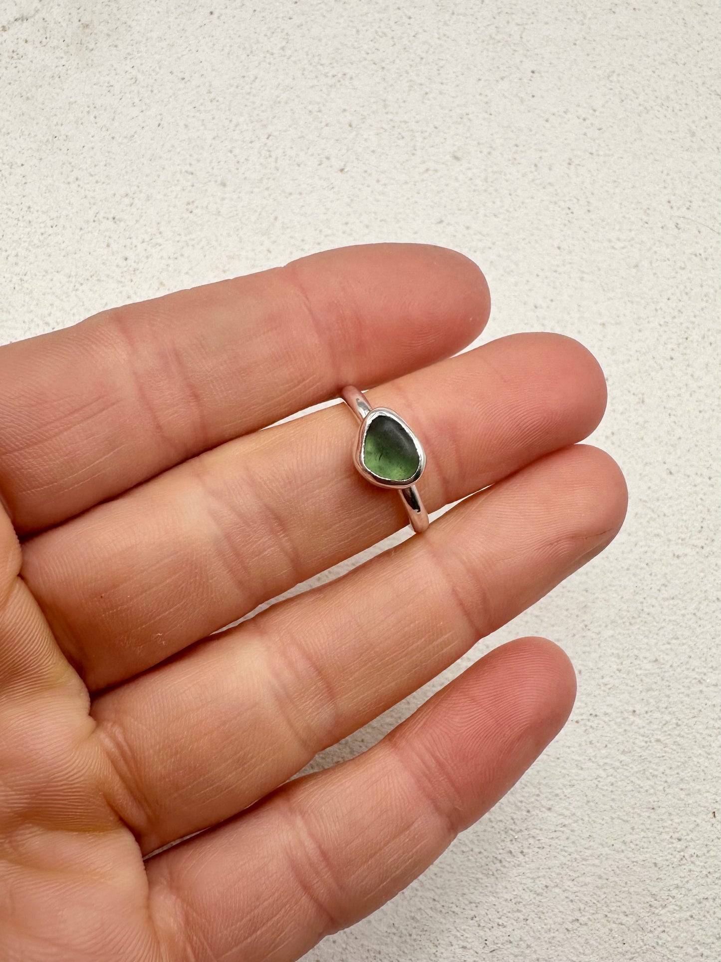 Green Seaglass Ring Silver