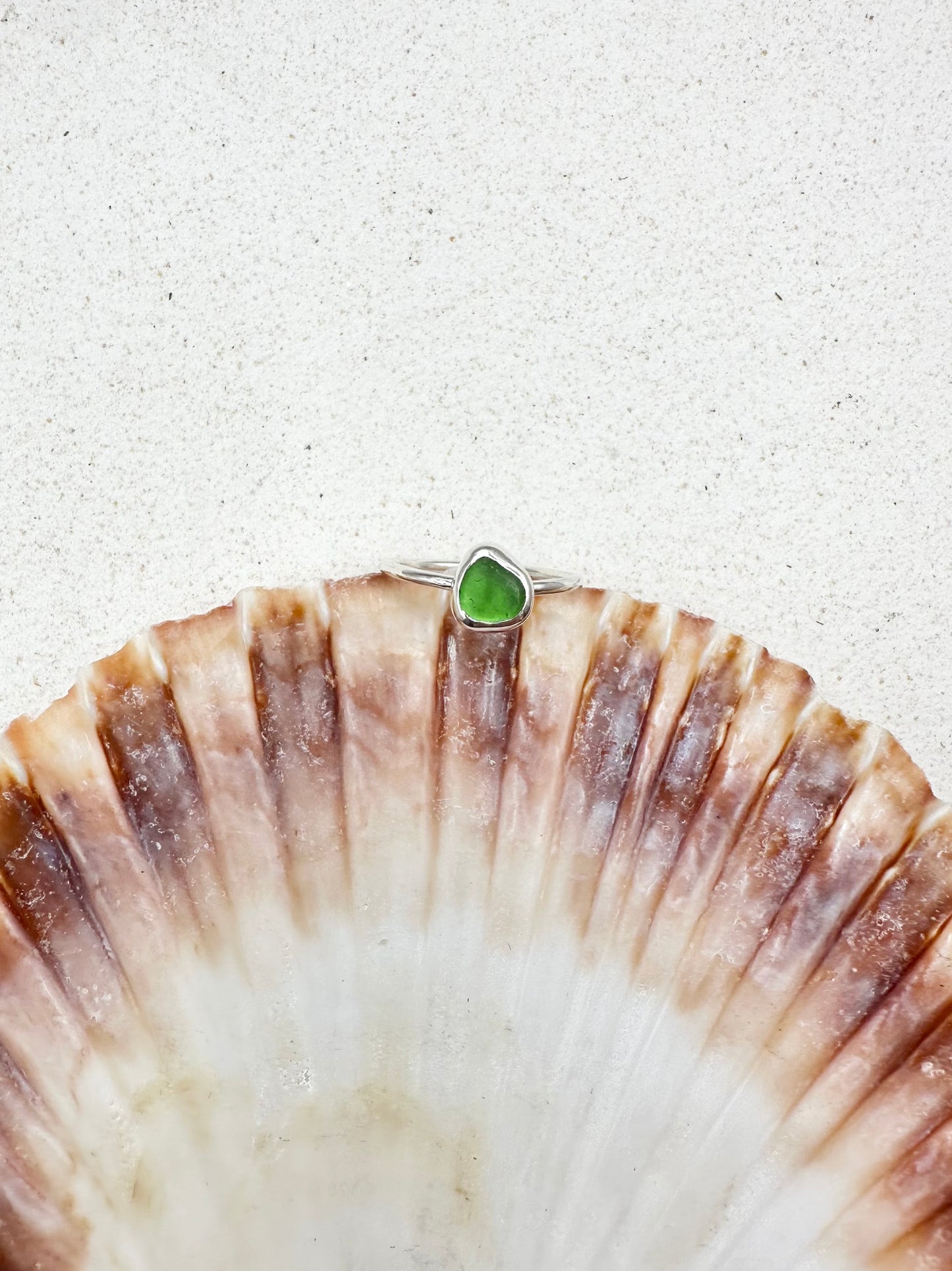 Green Seaglass Ring Silver