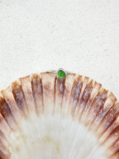 Green Seaglass Ring Silver