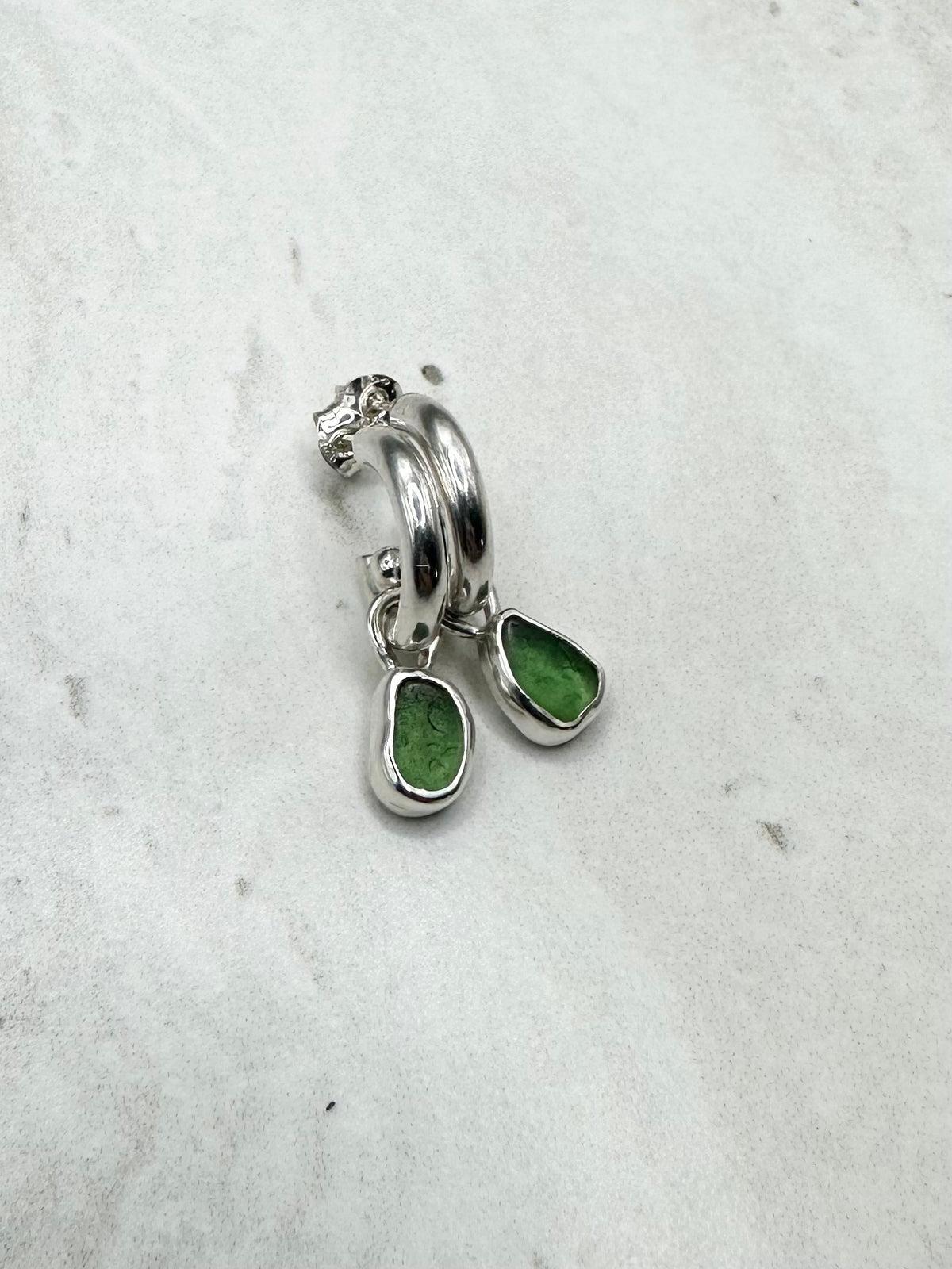 Green Seaglass Charms Silver