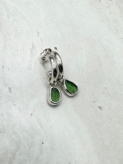 Green Seaglass Charms Silver