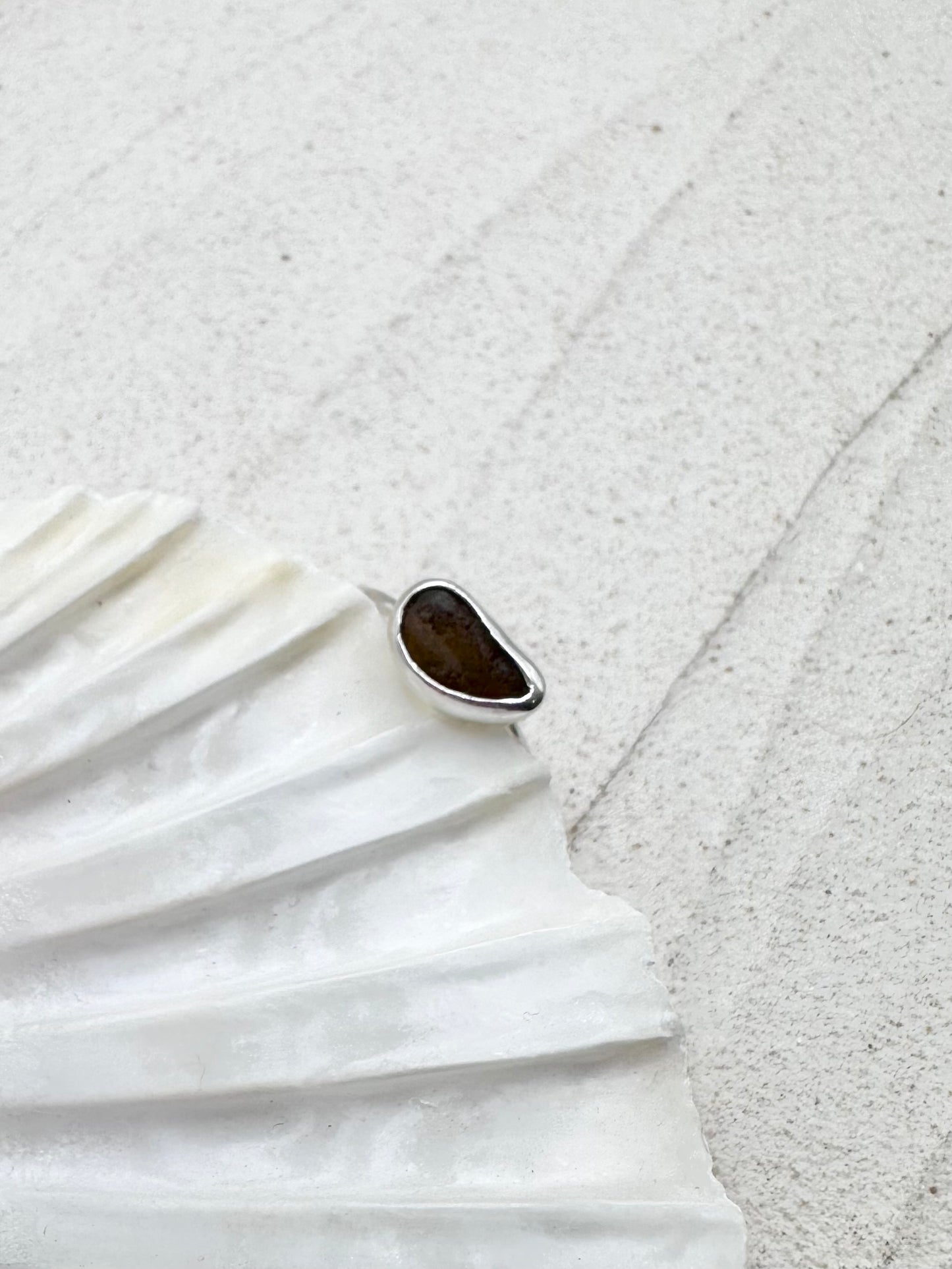 Silver Seaglass Ring in Amber