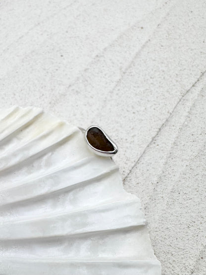 Silver Seaglass Ring in Amber