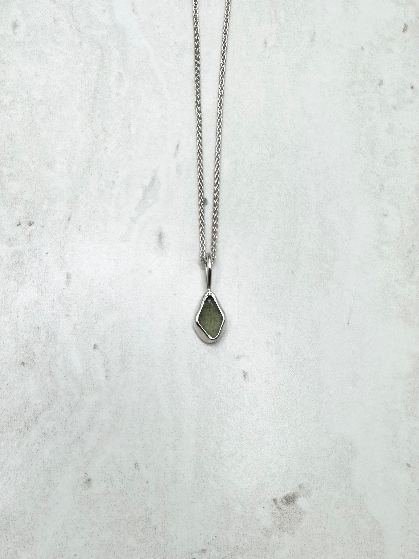 Green Seaglass Pendant Silver