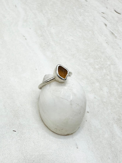 Amber Seaglass Ring Silver - I
