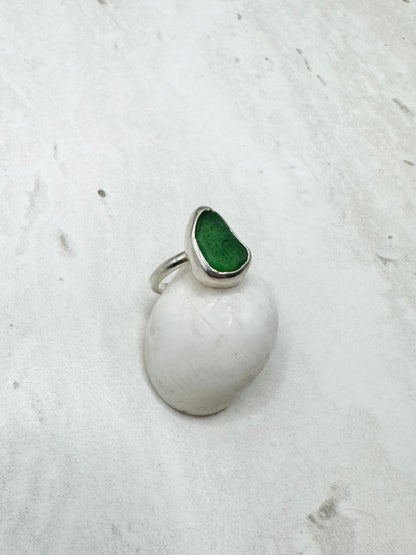 Green Seaglass Ring Silver - I.5