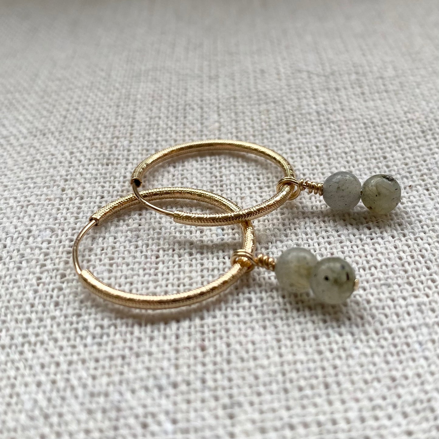 Precious Charms on Gold Patterned Hoops