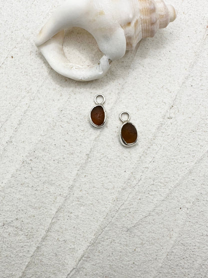 Silver Seaglass Charms in Amber