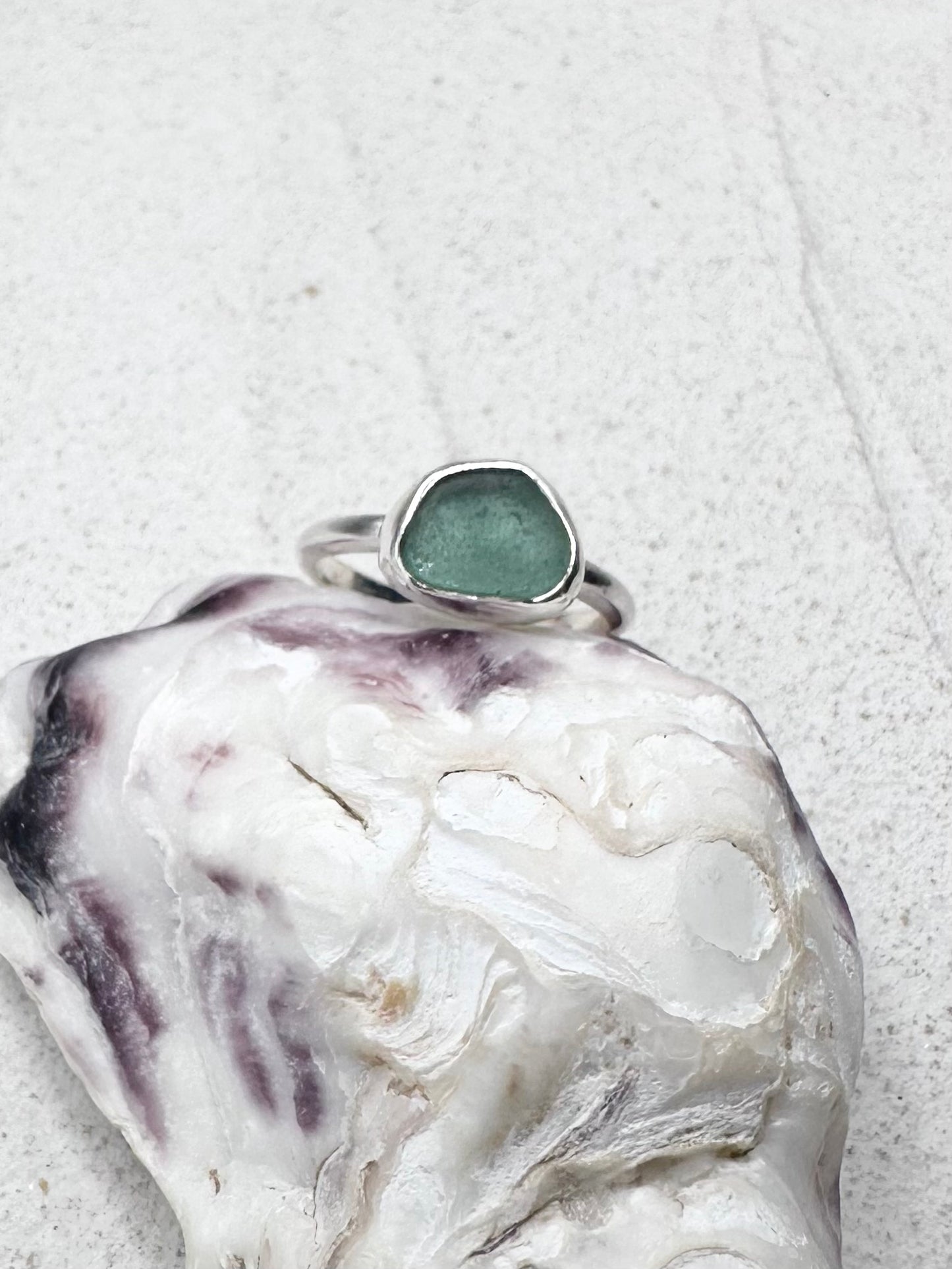 Teal Seaglass Ring Silver