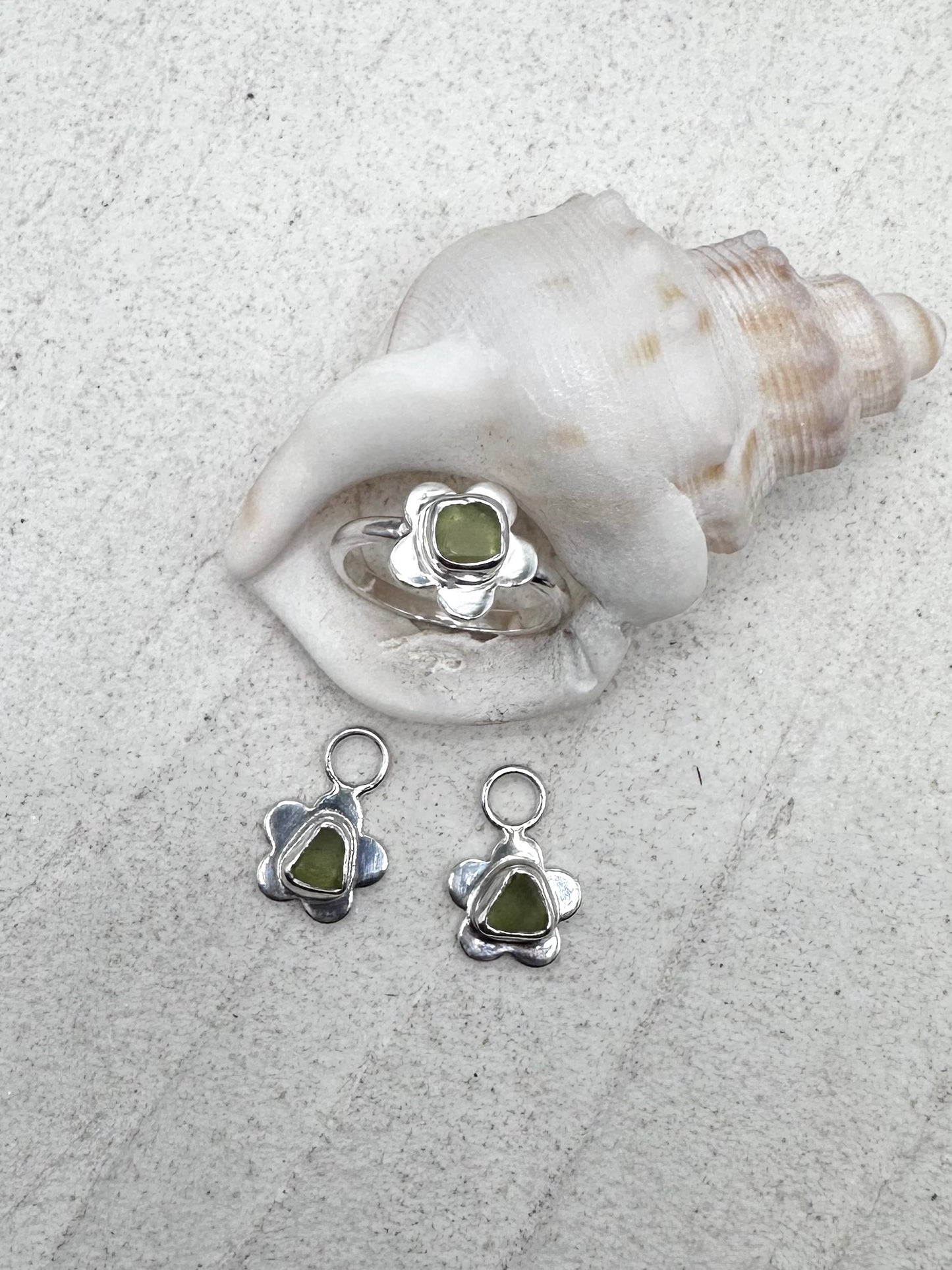 Flower Seaglass Charms in Green