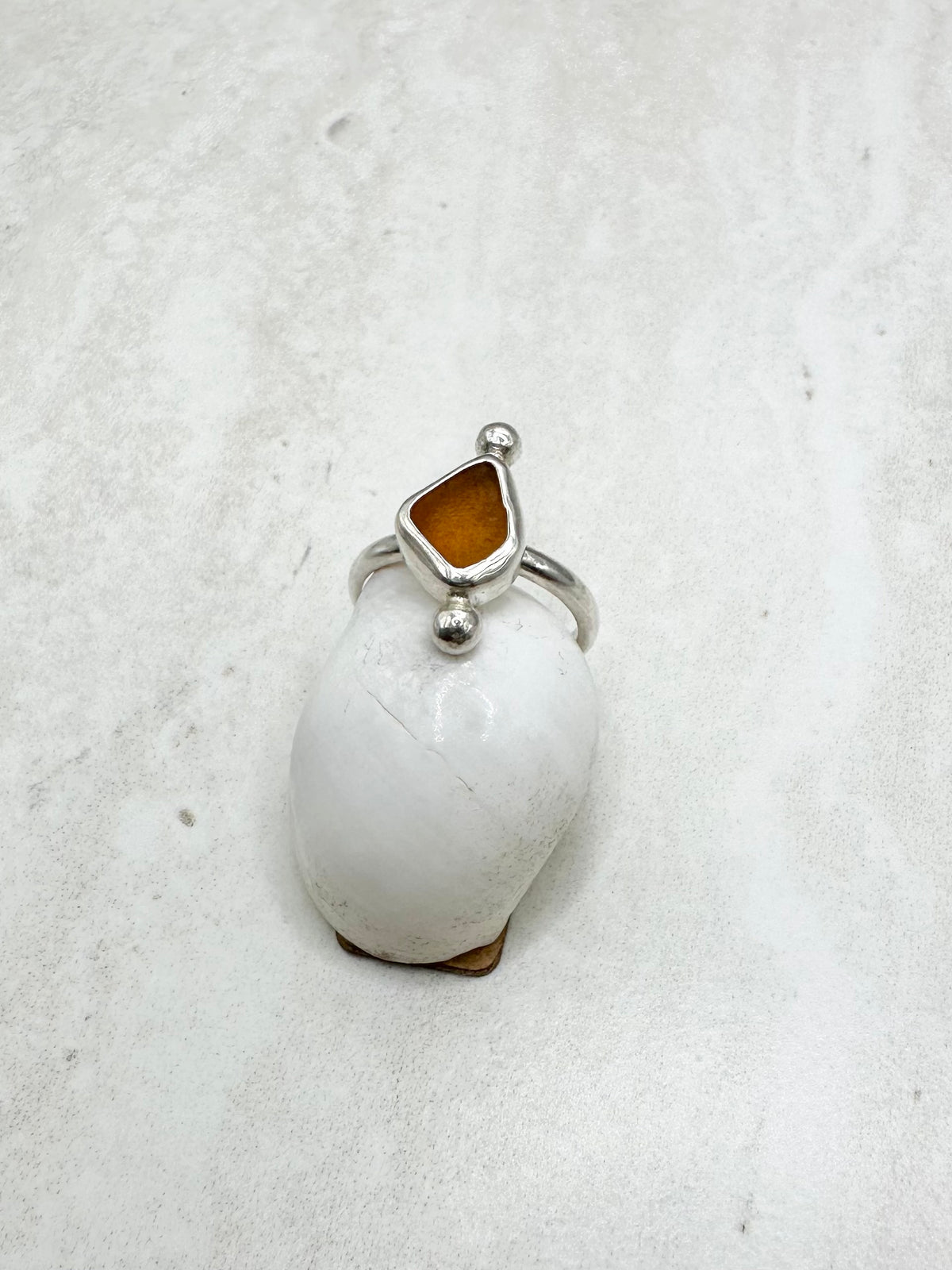 Amber Seaglass Ring Silver - K