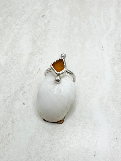 Amber Seaglass Ring Silver - K