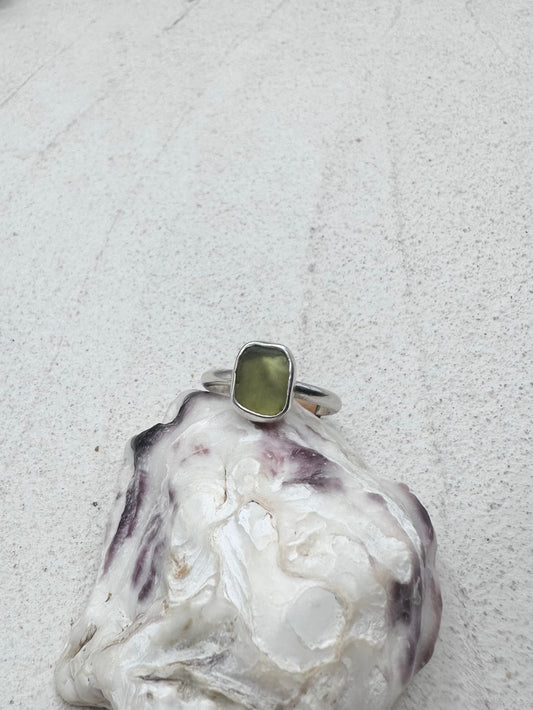 Olive Seaglass Ring Silver