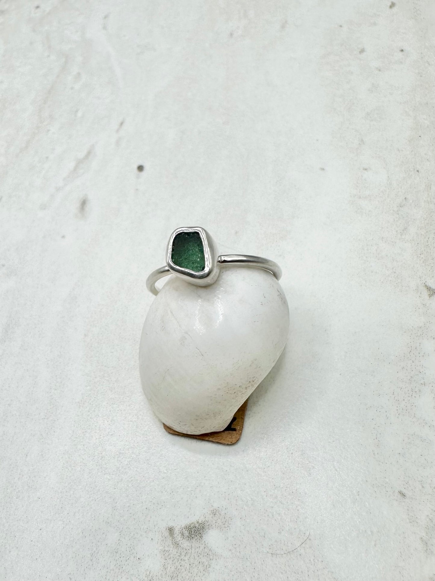 Teal Seaglass Ring in Silver - O