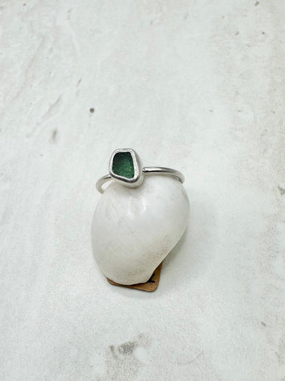 Teal Seaglass Ring in Silver - O
