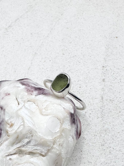 Green Seaglass Ring Silver