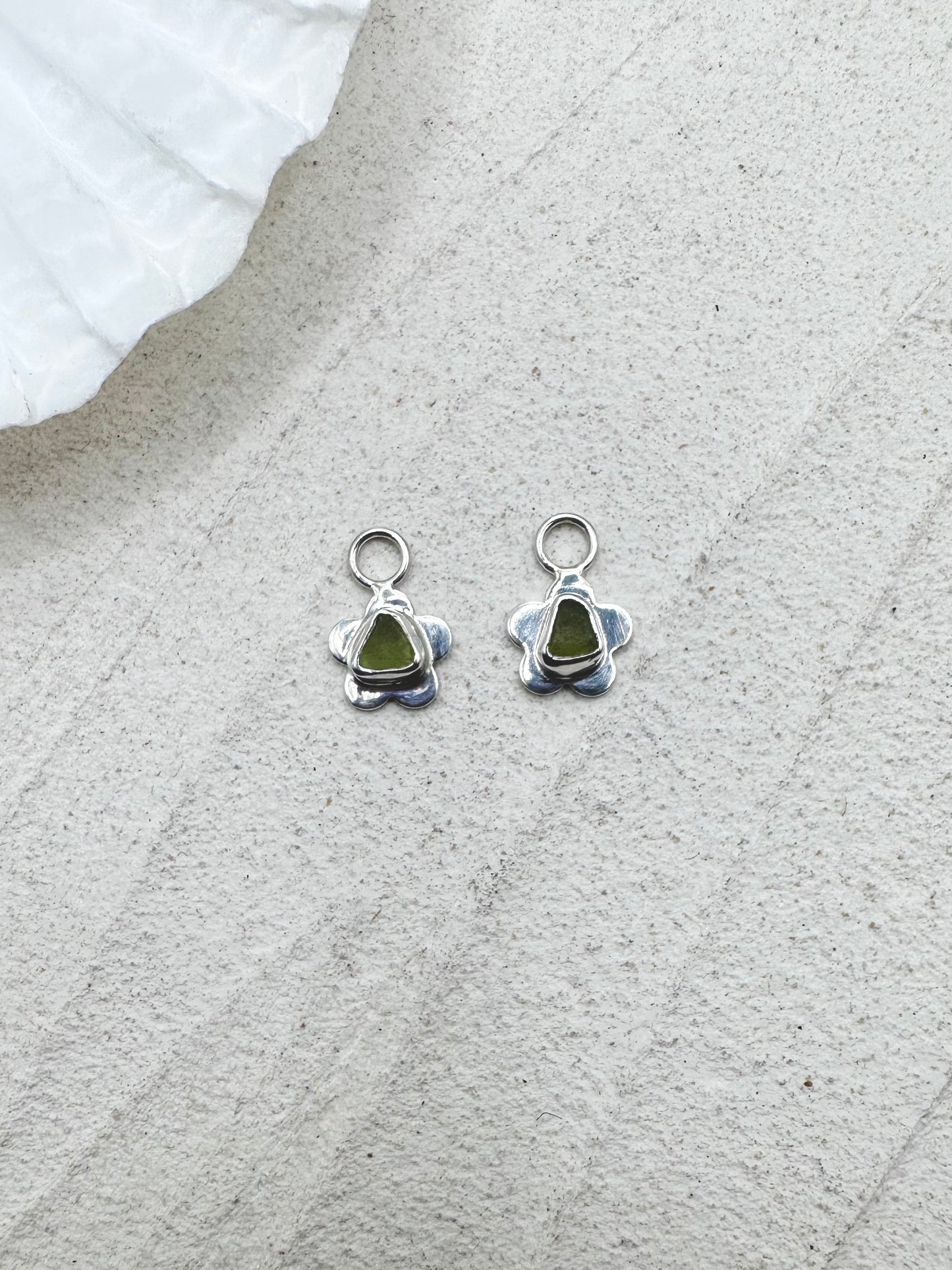 Flower Seaglass Charms in Green
