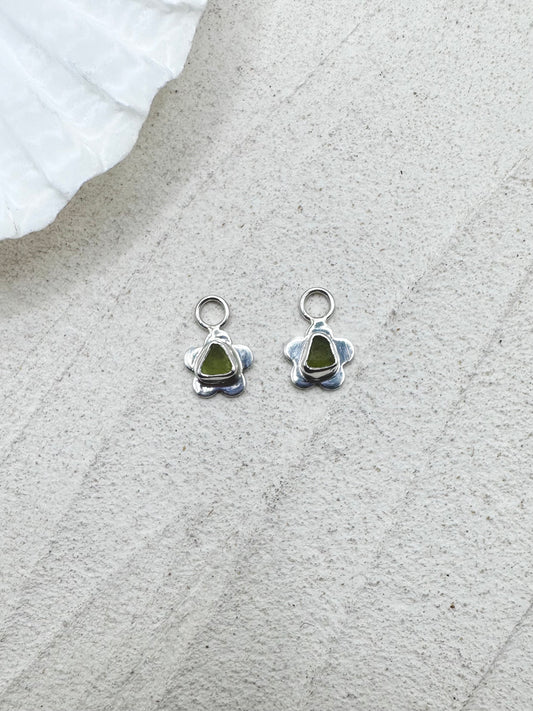 Flower Seaglass Charms in Green