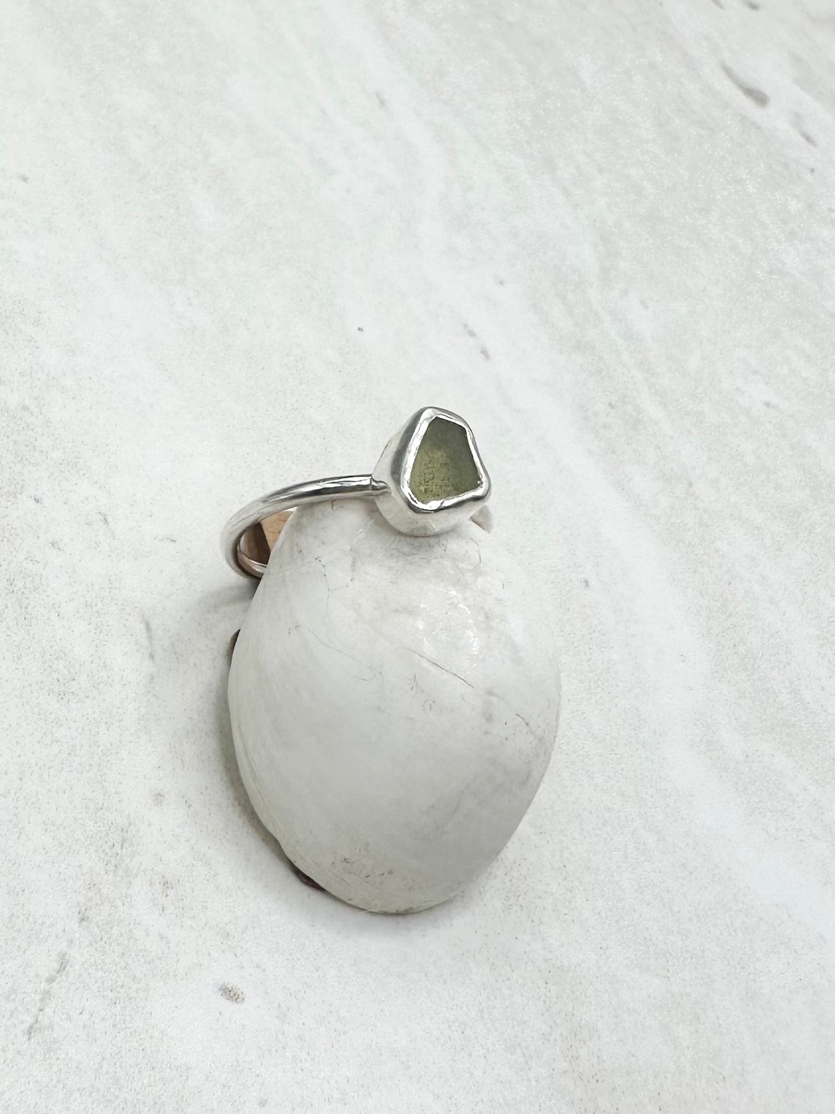 Light Green Seaglass Ring Silver - L