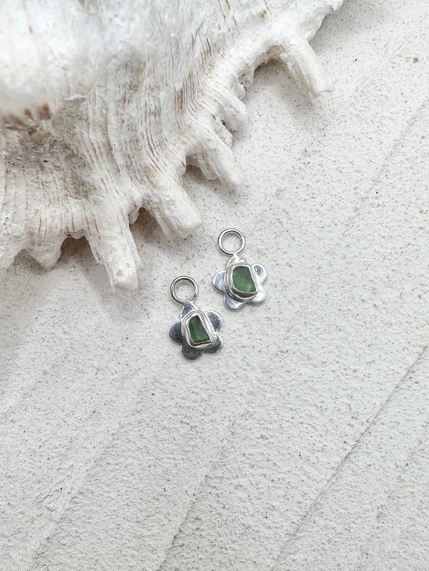 Flower Seaglass Charms in Green